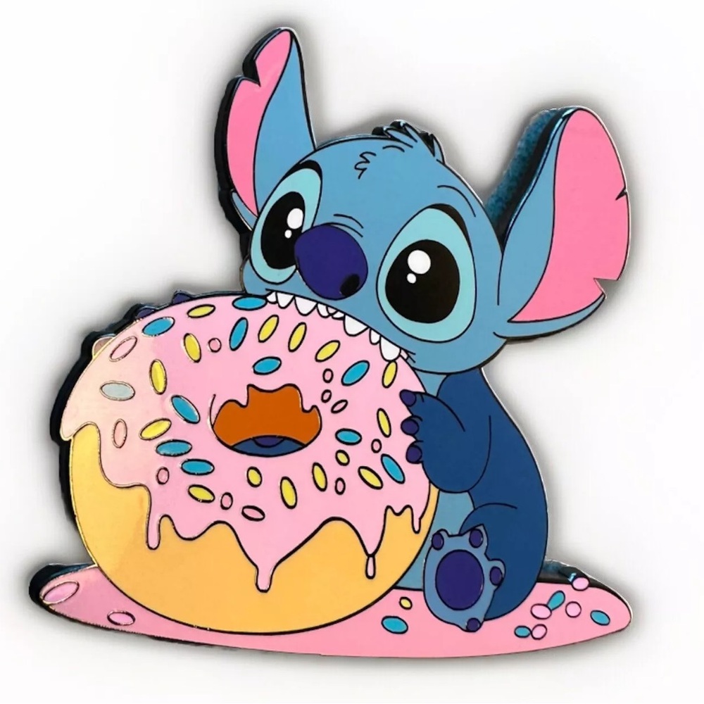 Disney Fantasy Pin Stitch Eating Pink Donut Funny 3 Inch Large Jumbo Collectible